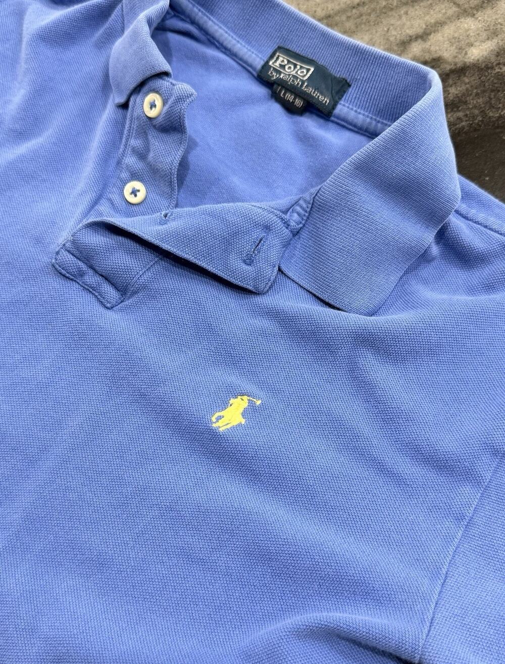 Polo Ralph Lauren Boys Polo Shirt Large 14-16 Blue Yellow Pony Short Sleeve